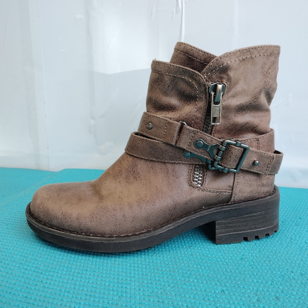 Carlos by Carlos Santana Womens Shiloh Motorcycle Ankle Boots Side Zip Taupe 6M